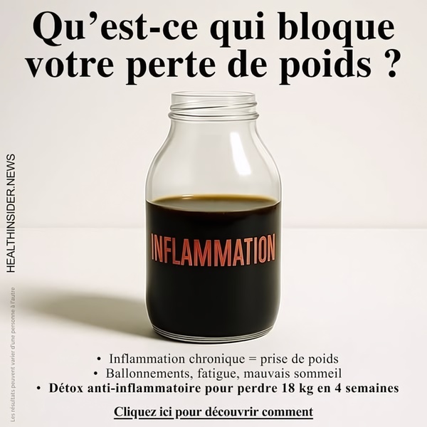A 1:1 square graphic using a minimalist jar metaphor labeled 'Inflammation' to highlight weight loss roadblocks and propose a detox solution.